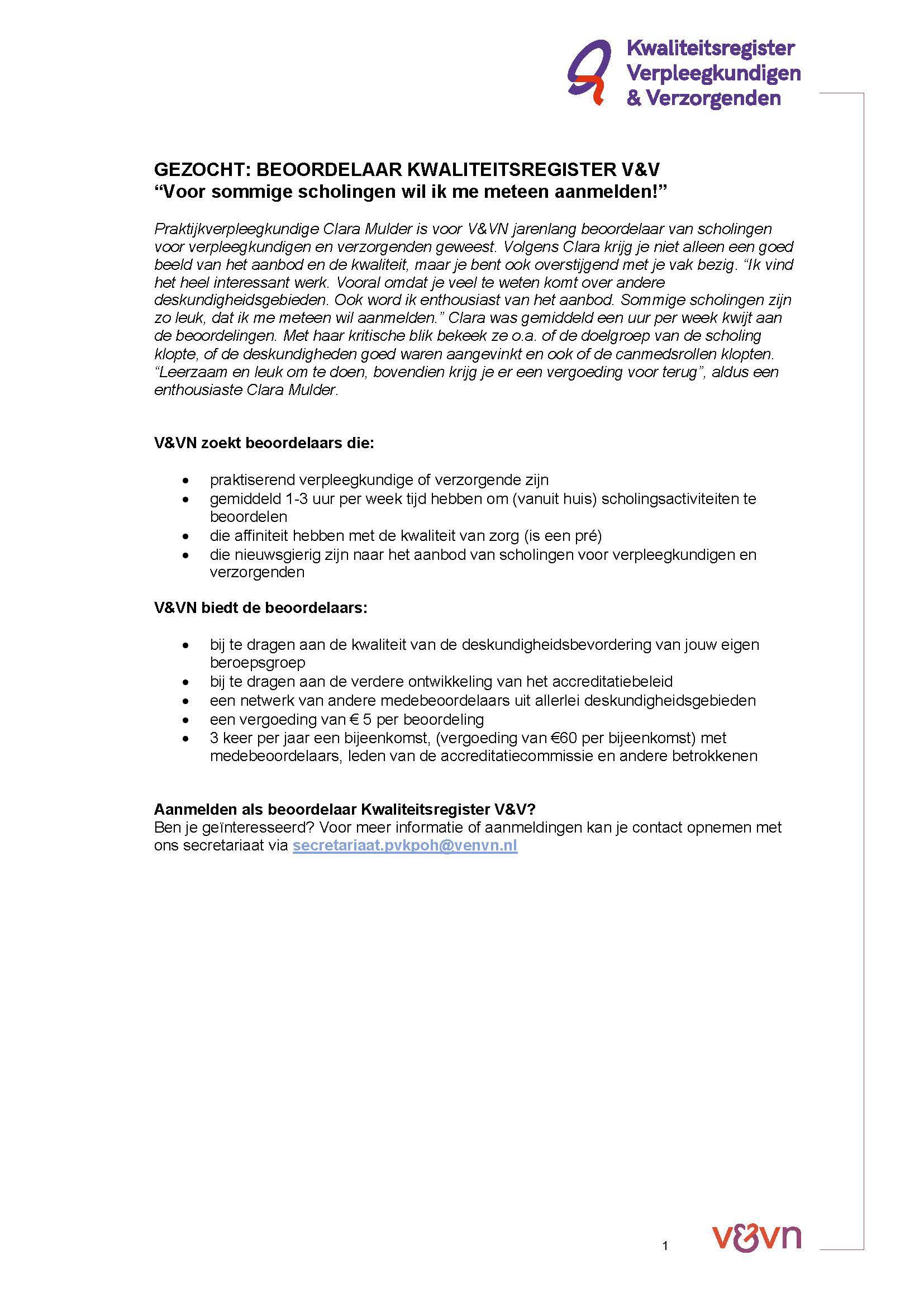 Gezocht Beoordelaars V&VN PVK POH